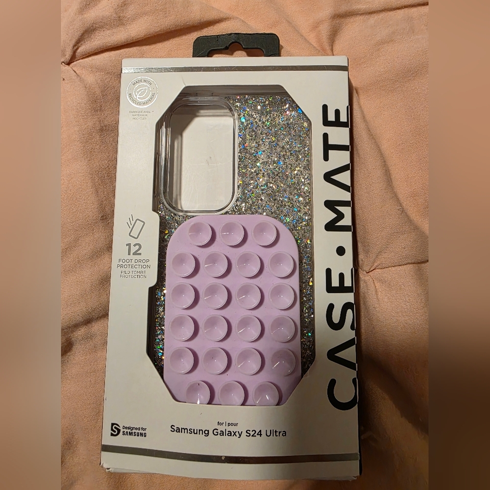 Case-Mate Glitter Phone Case with Lavender Suction Cups